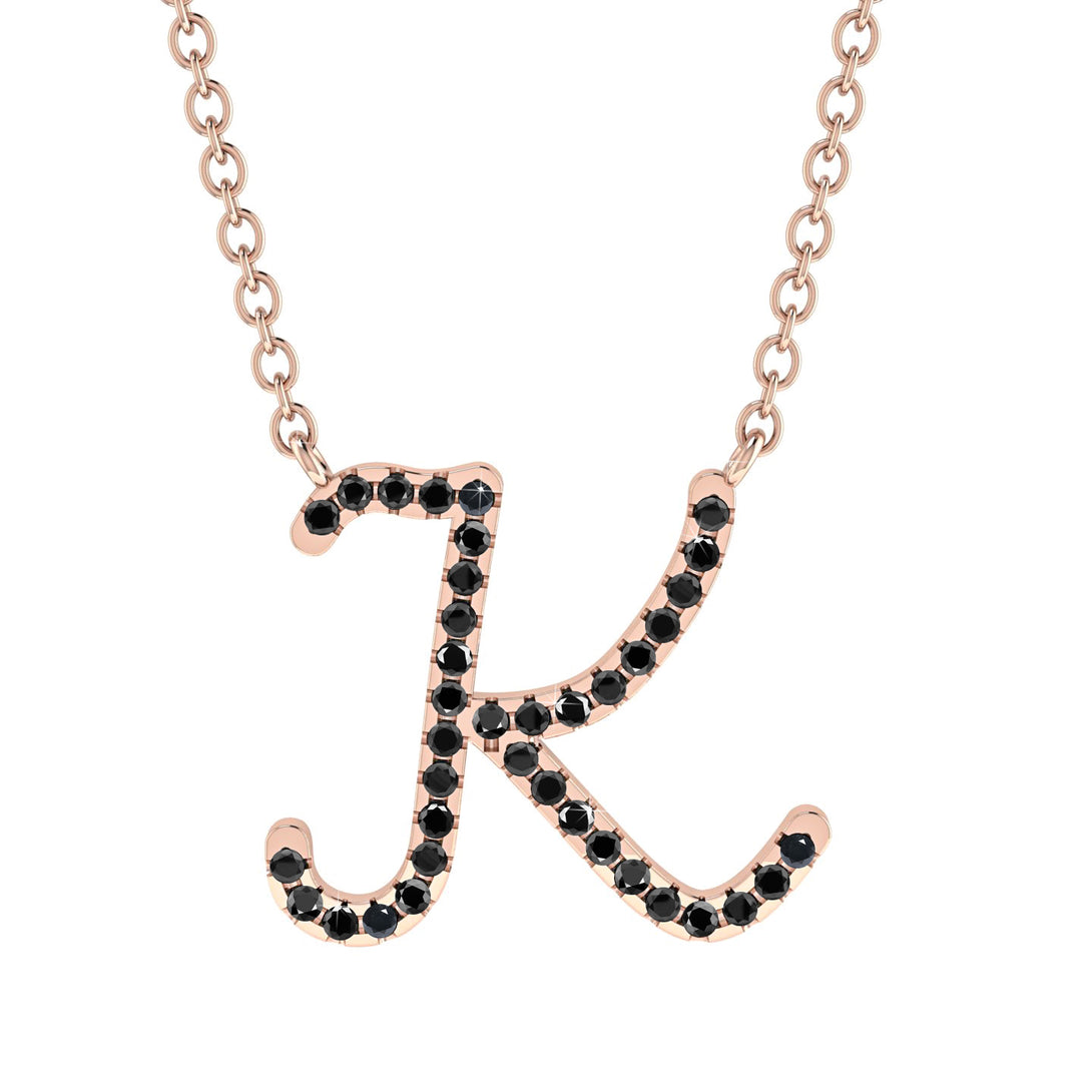 Black Diamond Gold Letter Necklace - K